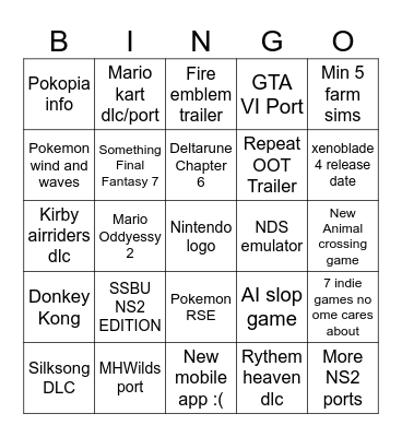Nintendo direct bingo Card