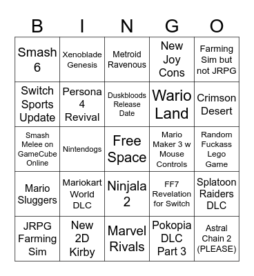 Nintendo Direct 9/9/2026 Bingo Card