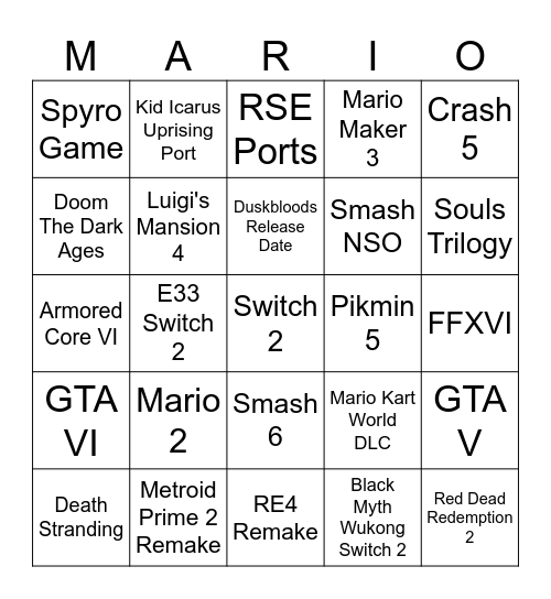 09 09 Nintendo Direct Bingo Card