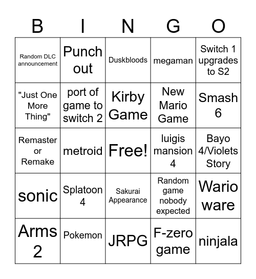 Direct Bingo Card