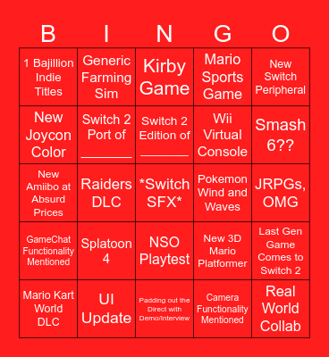 Switch 2 Direct Bingo Card