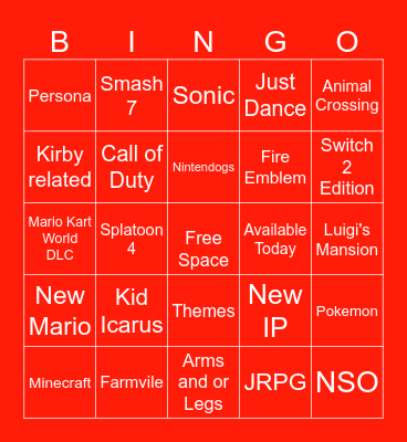 Switch 2 Bingo Card