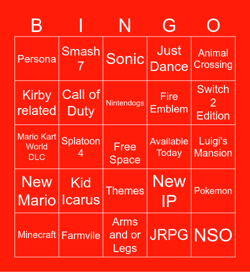 Switch 2 Bingo Card