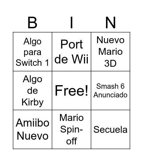 Directo Switch 9/9/26 Bingo Card