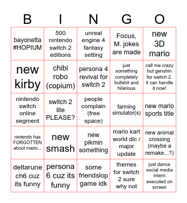 nintendont Bingo Card