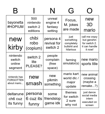 nintendont Bingo Card