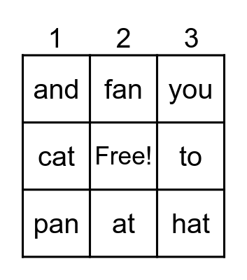 Sight words Bingo! Bingo Card