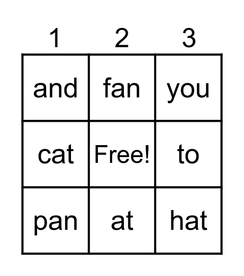 Sight words Bingo! Bingo Card