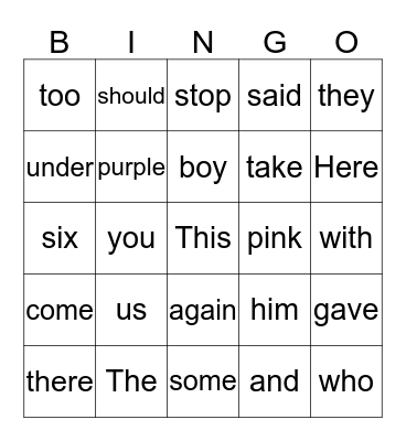 MARCH Sight Words BINGO Card