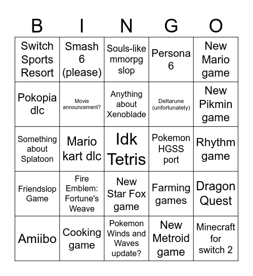 Nintendo Direct Bingo Card