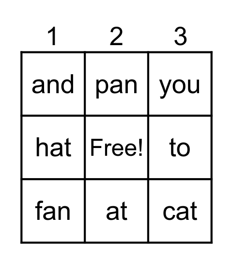 Sight word Bingo! Bingo Card