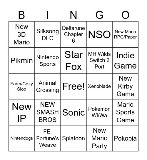 9/9 Nintendo Direct Bingo Card
