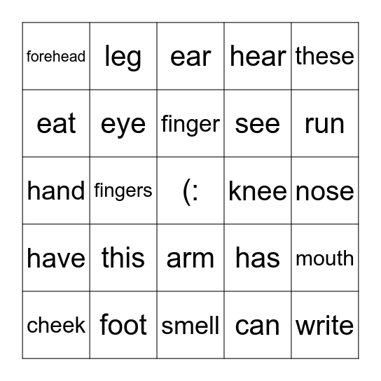 My Body Bingo Card