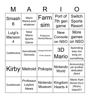 Nintendo Direct 9/9/2026 Bingo Card