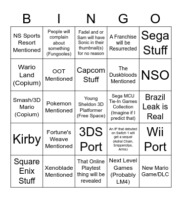 Nintendo Direct Bingo Card