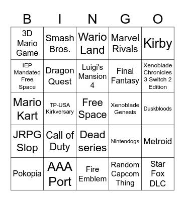 Nintendo Direct: September 9th Bingo Card