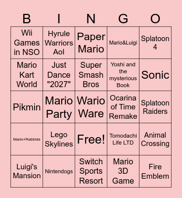 Nintendo Direct Bingo Card