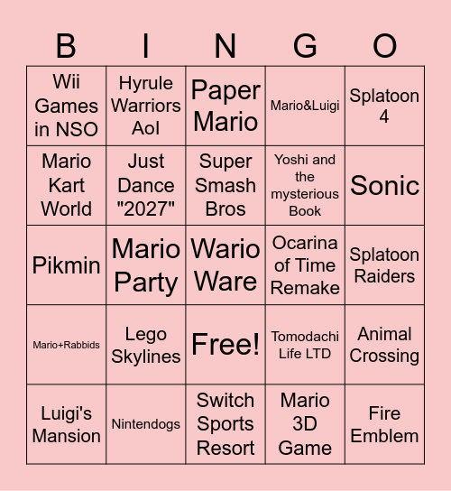 Nintendo Direct Bingo Card