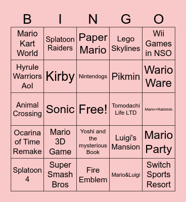 Nintendo Direct Bingo Card