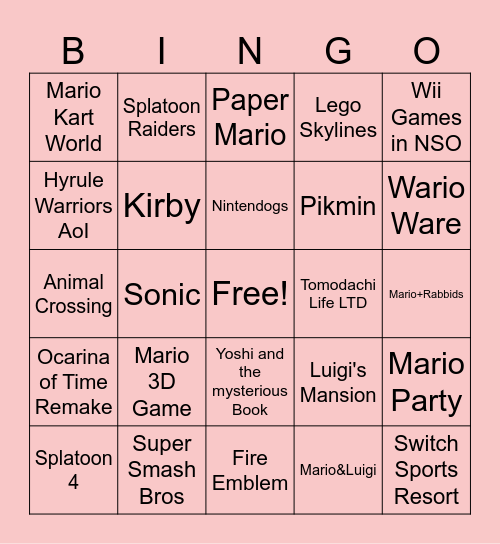 Nintendo Direct Bingo Card