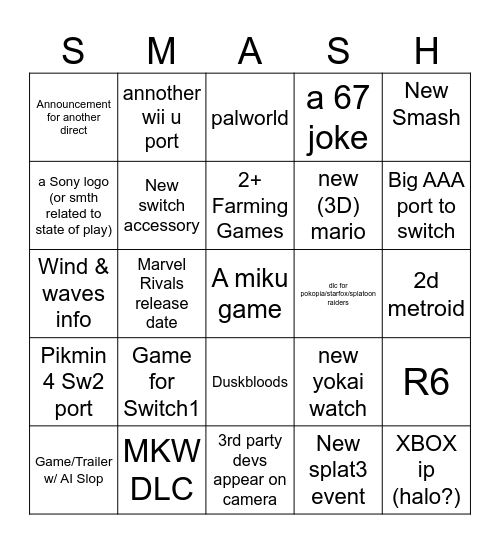 General Direct Predictions Bingo Card