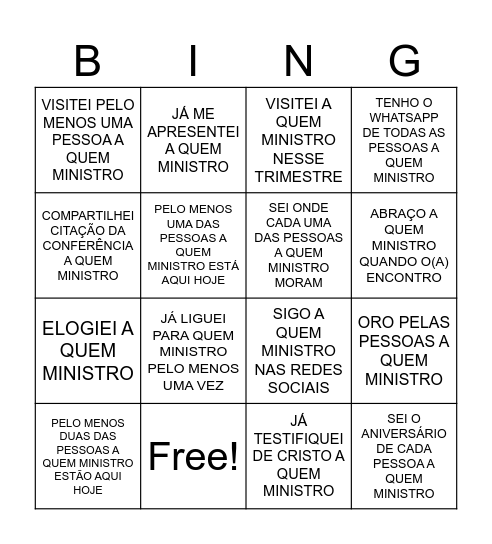 BINGO DA MINISTRAÇÃO Bingo Card