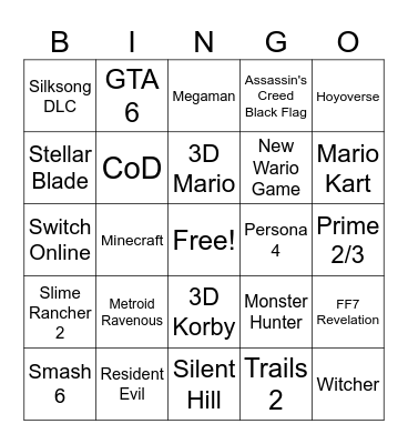 Nintendo Bingo Card