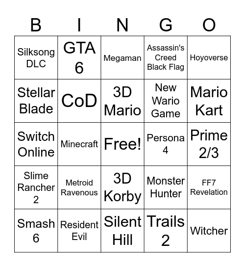 Nintendo Bingo Card