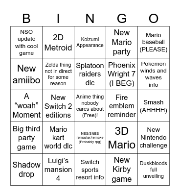 September direct Bingo Card