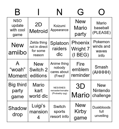 September direct Bingo Card