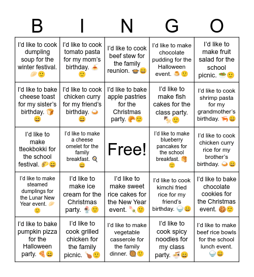B11 L4 I’d like to cook dumpling soup for the winter festival. 🥟🙂 Bingo Card
