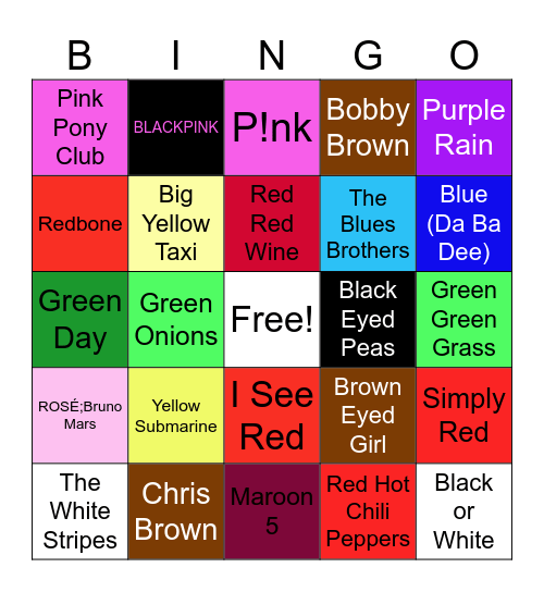 Colours Bingo Card