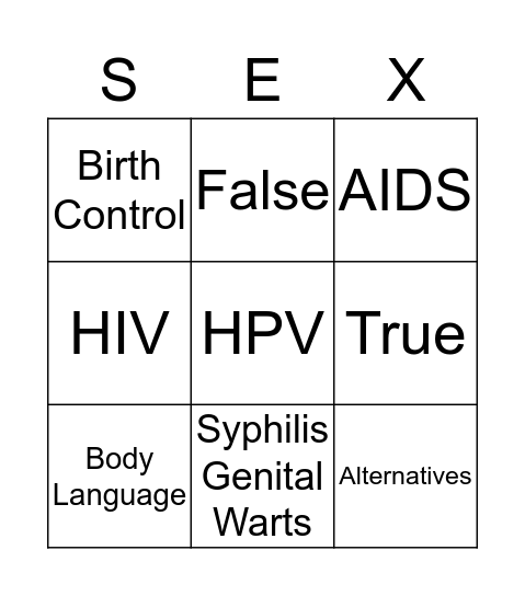 Sex Ed Saves Bingo Card