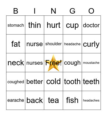 Cambridge Movers 1 - At the Doctor Bingo Card