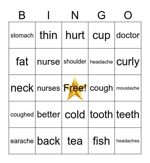 Cambridge Movers 1 - At the Doctor Bingo Card