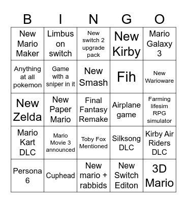 Nintendo Direct 09.09 Bingo Card