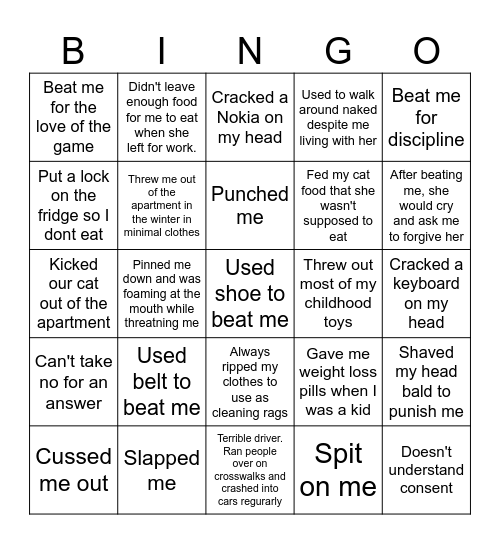 Worst Mom Bingo Card