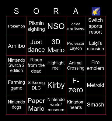 Nintendo Direct 9/9/26 Bingo Card