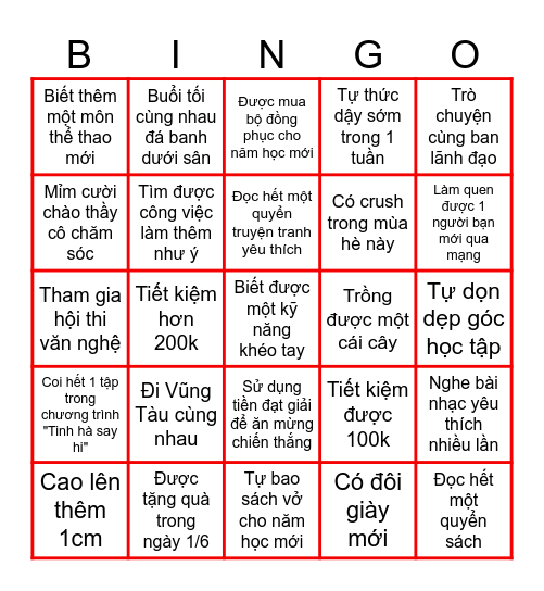 Kết nối mùa hè năm 2026 Bingo Card