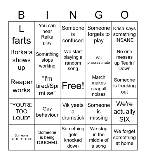 Eudemonic Rehearsal Bingo Card