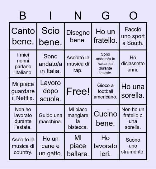 Italiano 3 BINGO Card