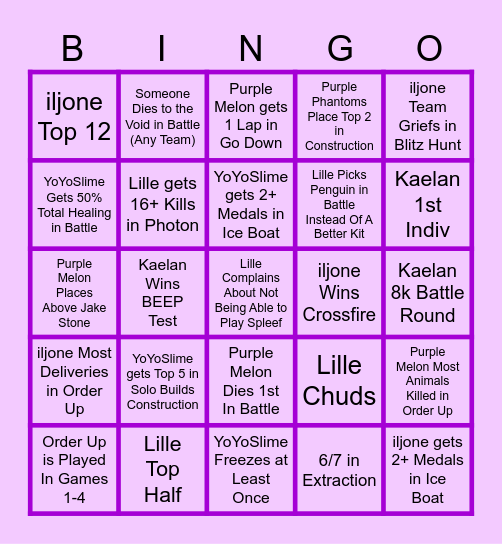 Block Wars Big Bang - Purple Phantoms Bingo Card