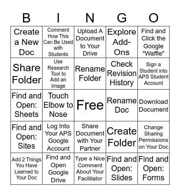Google Basics Bingo Card
