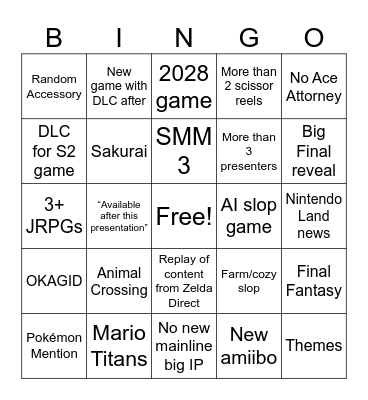 Nintendo Fall Direct Bingo Card