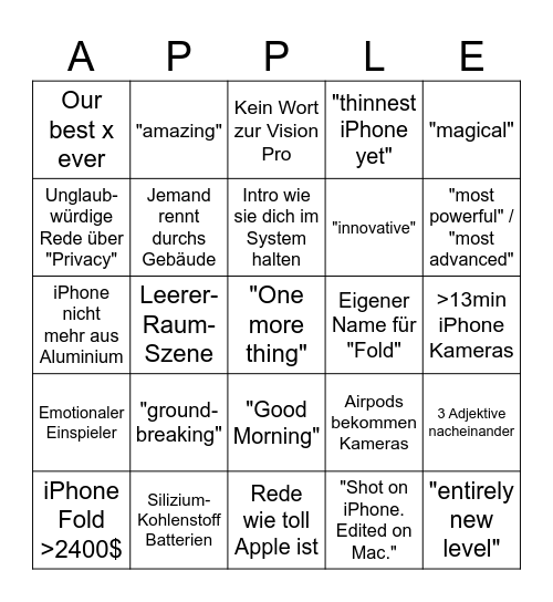 Apple Event Sept. 2026 Bingo Card