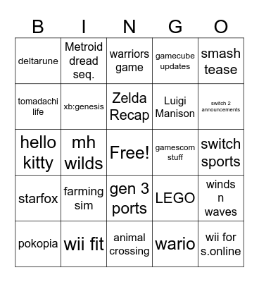 switch 9/9 Bingo Card