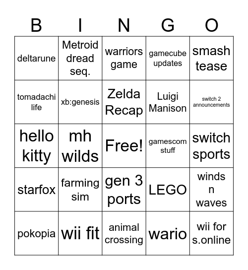 switch 9/9 Bingo Card