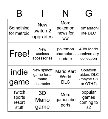 Nintendo Direct Sept 26 REALISTIC Bingo Card