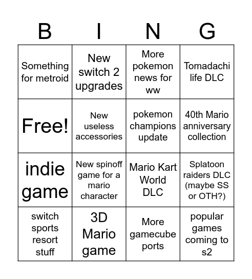 Nintendo Direct Sept 26 REALISTIC Bingo Card