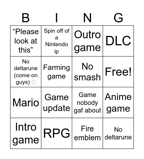 Untitled Bingo Card